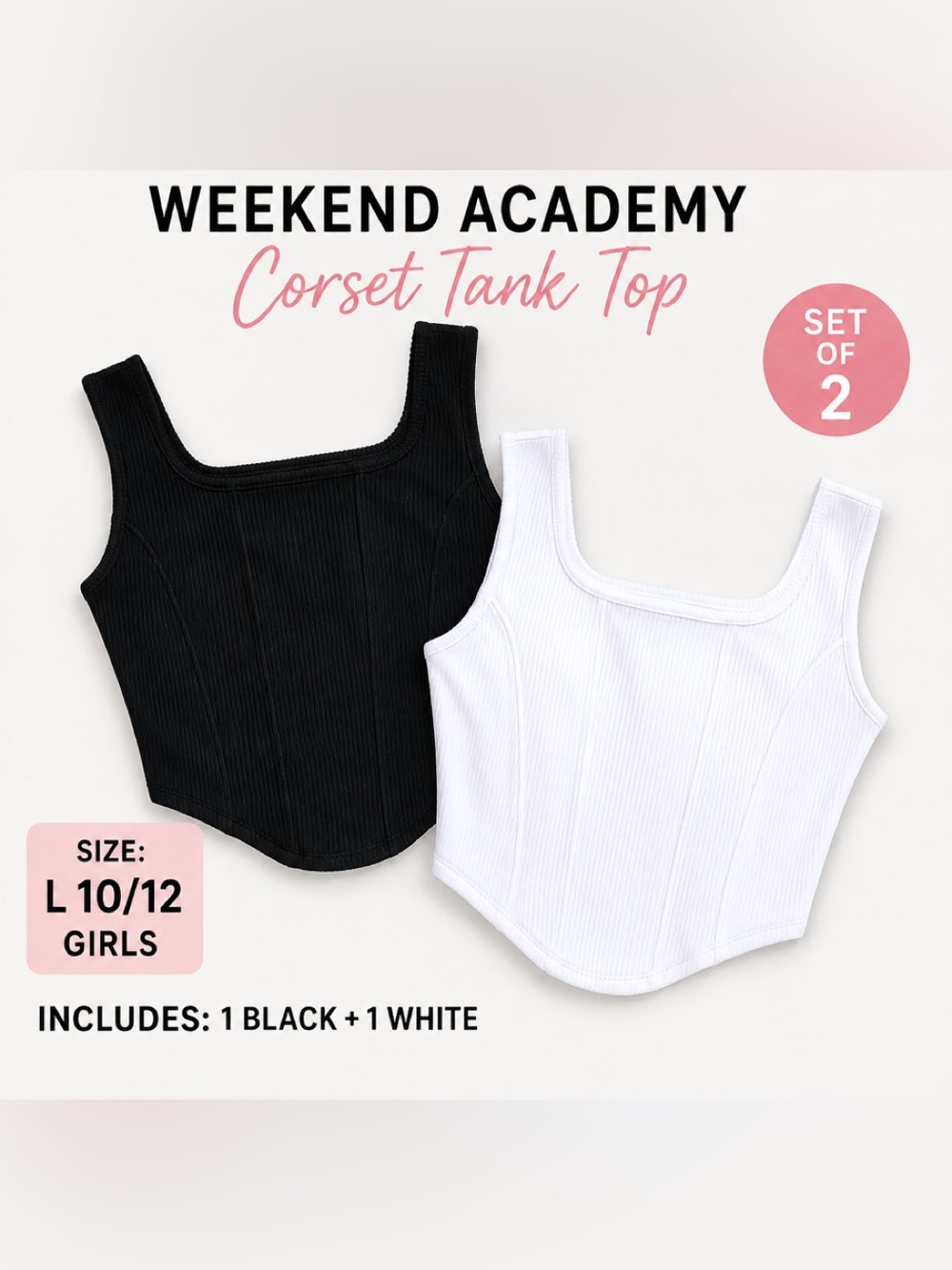 Weekend Academy Girls Set of 2 Corset Tank Tops - Black & White